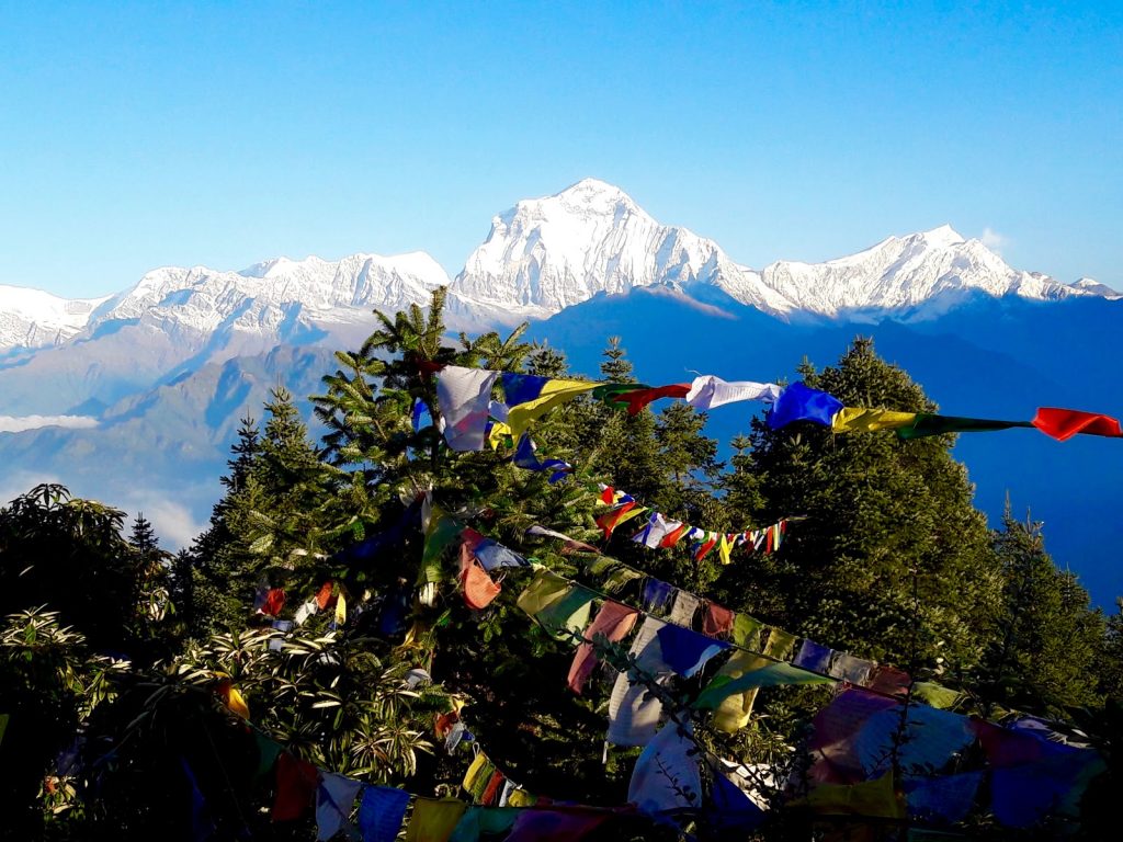 Buddhistische Gebetsfahnen am Poon Hill in Nepal