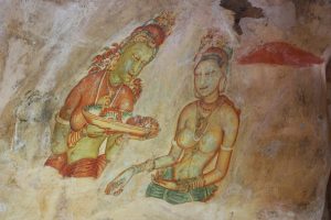 Felsenzeichnung: Die berühmten Wolkenmädchen von Sigiriya